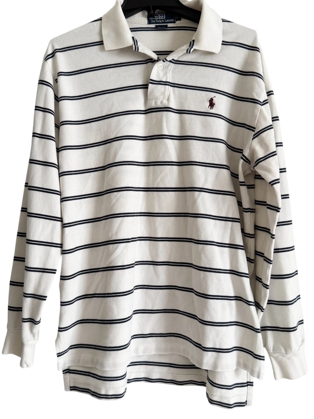 Polo by Ralph Lauren White & Blue Rugby Polo Size L